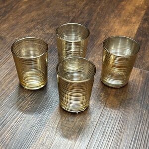 🆕 Set of 4 Elegant Gold-Plated Glass votive or tea light Candle Holders,